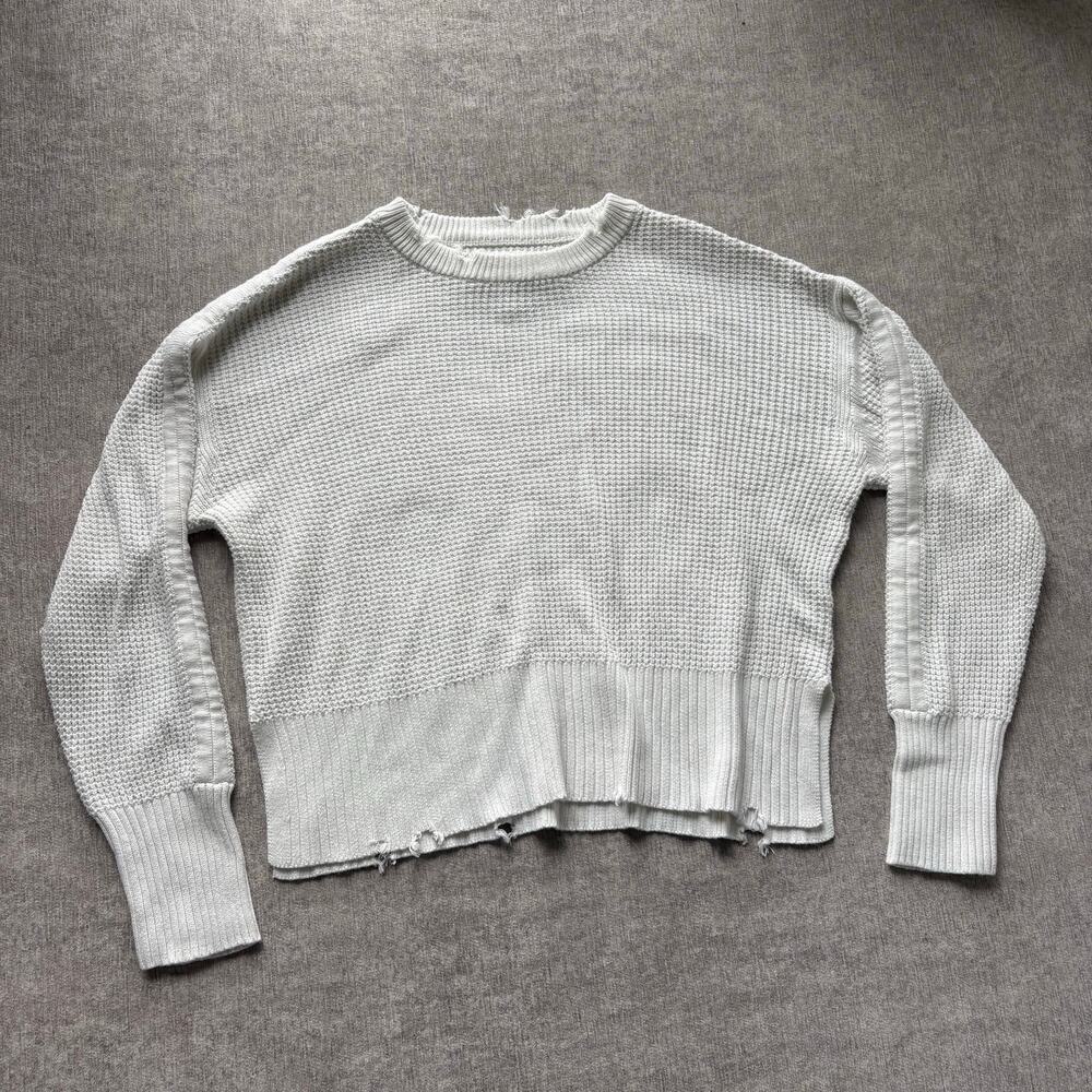 Pistola Distressed Cotton Knit Cream Sweater